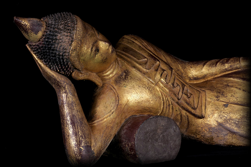 Extremely Rare Early 18C Wood Shan Reclining Buddha # A144
